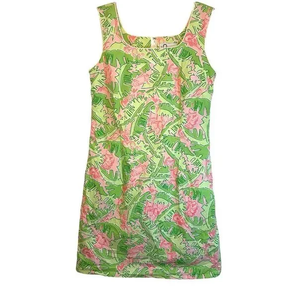 LILLY PULITZER LADIES DRESS 6 pink green vintage monkey shift forest leaves - Picture 9 of 9